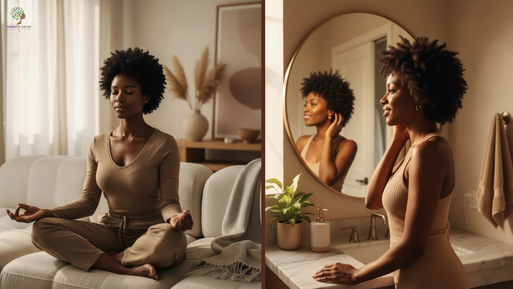 Big chop transformation showing short natural curls