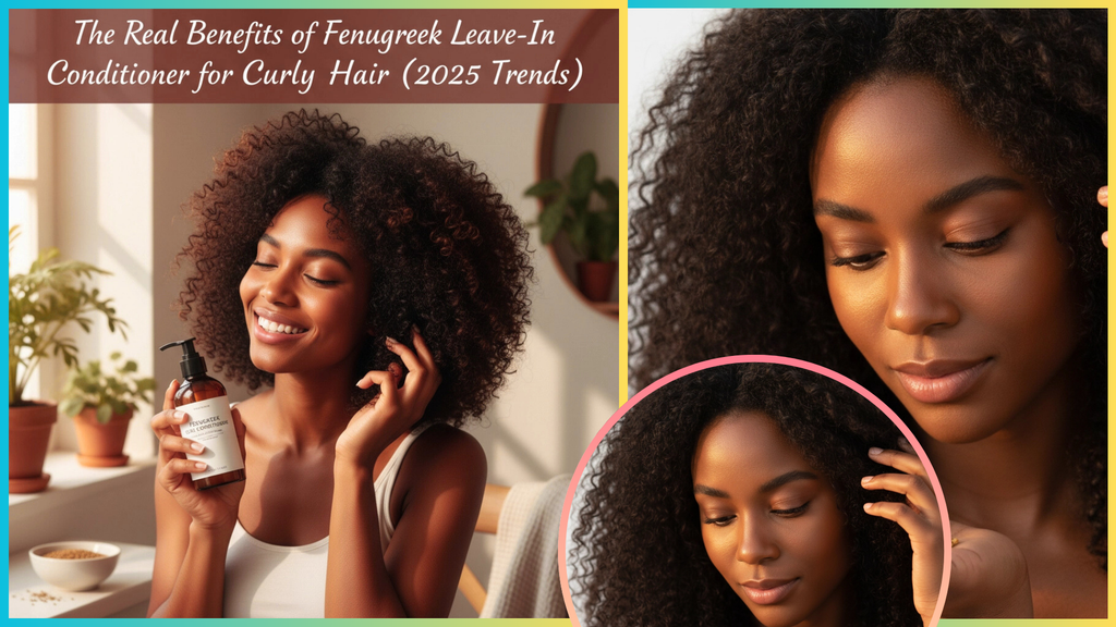 Woman applying fenugreek conditioner to natural curls